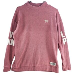 PINK Victoria's Secret Mock Neck Chenille Dog Logo Sweatshirt Pullover Women's S